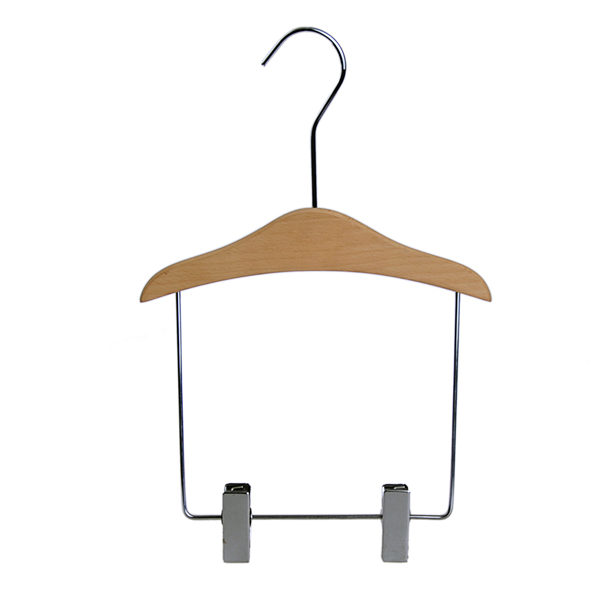 Luxury beech wood Wooden Kids Hanger With Two Pants Clips