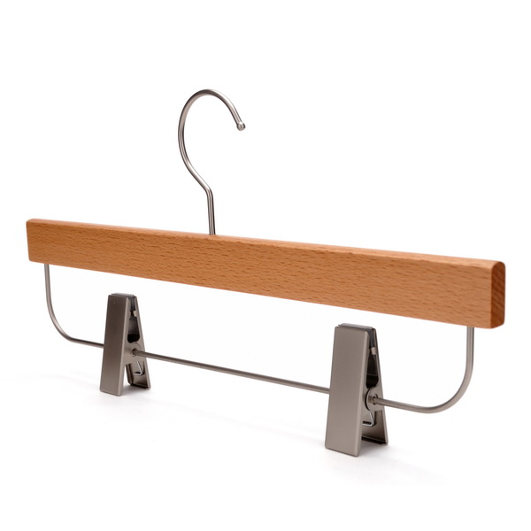 natual beech wood wooden pants hanger with clips